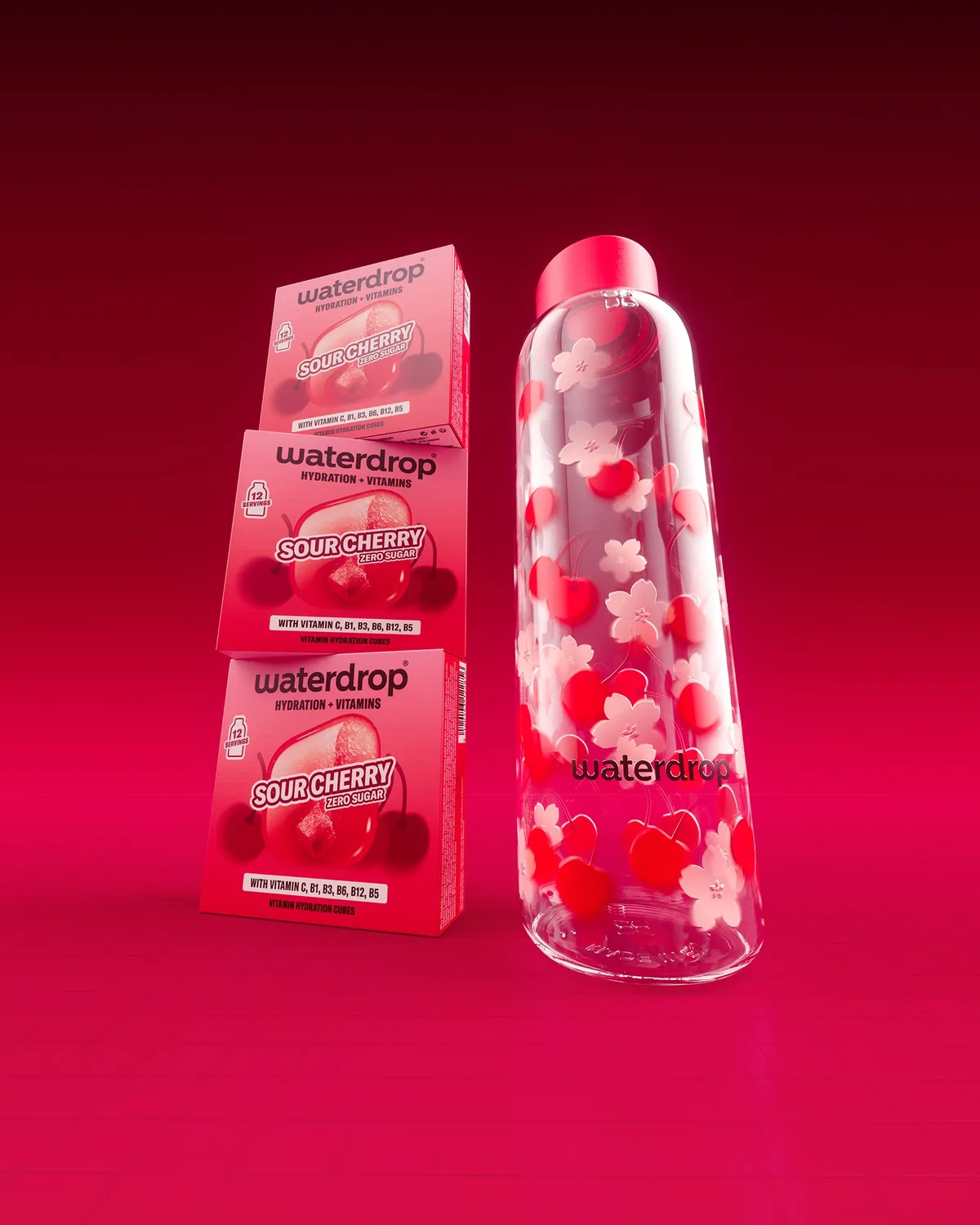 Waterdrop Sauerkirsche Accessoire Set Glasflasche
