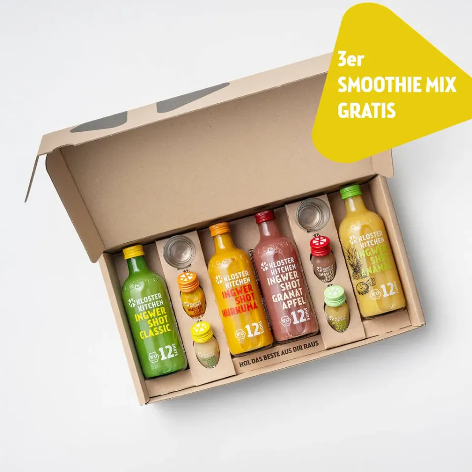 Klosterkitchen Probierset M Ingwer Shots 52 Portionen mit Glas